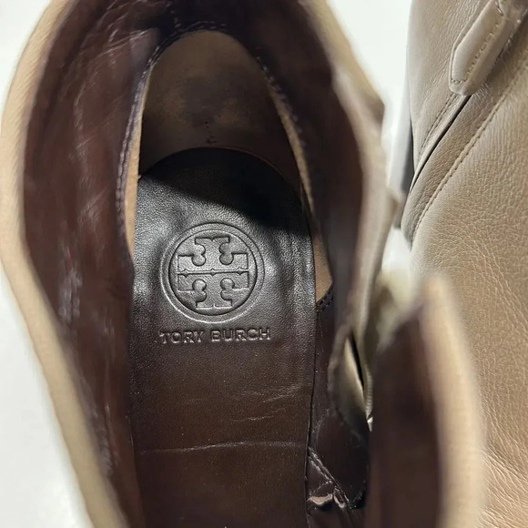 Tory Burch Bowie Heeled Leather Ankle Boots Taupe Brown Size 6.5 - Picture 10 of 13